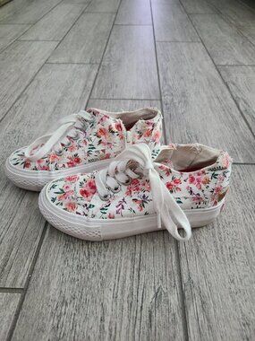 Blowfish Malibu Girls Floral Canvas Side Zip Sneakers White Pink Size 1